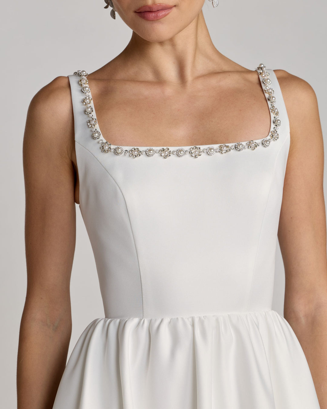 Mac Duggal Beaded Satin A-Line Midi Dress, Ivory, Women's, 8