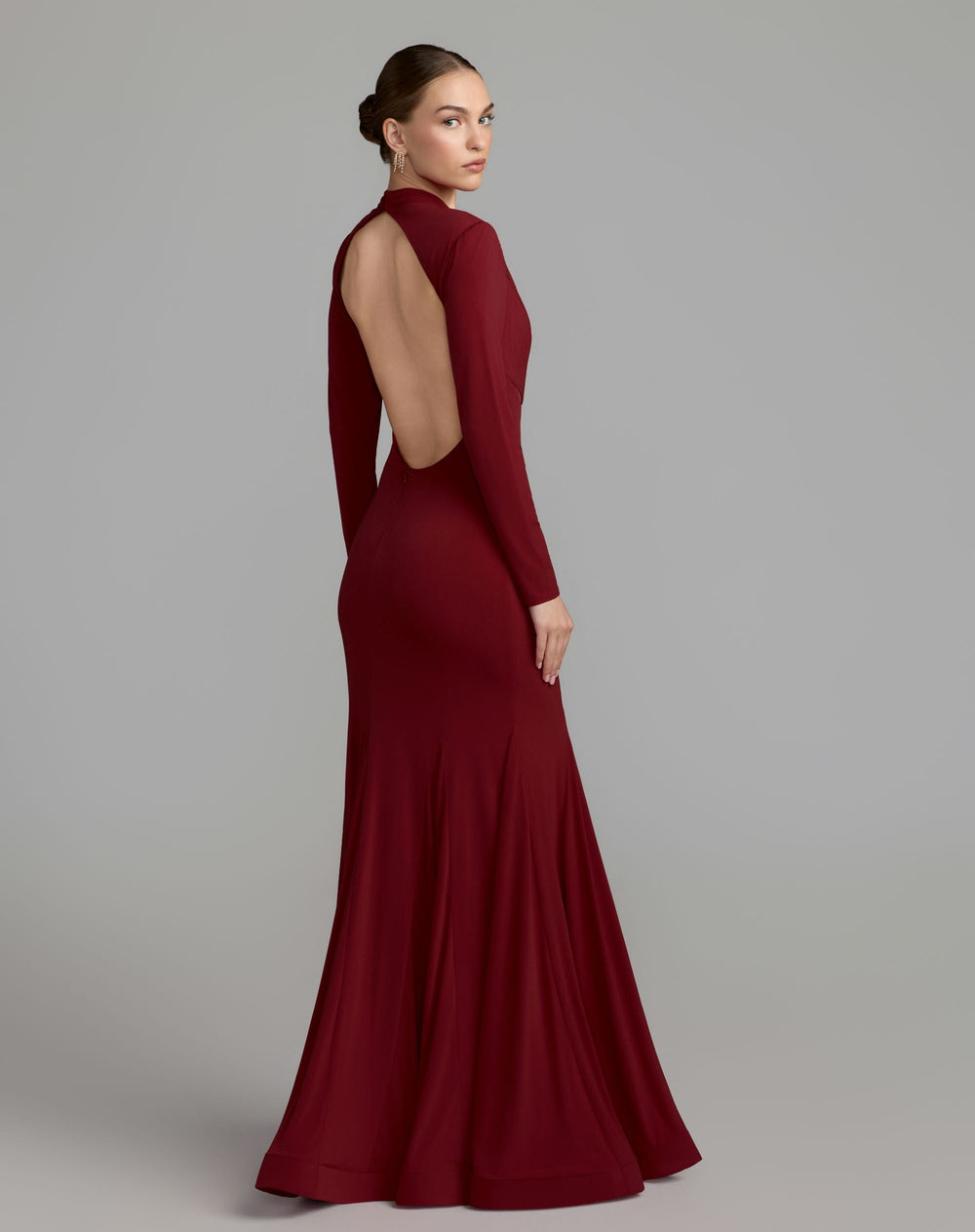 Mac Duggal 56535 Mock Neck Long Sleeve Cut Out Jersey Gown