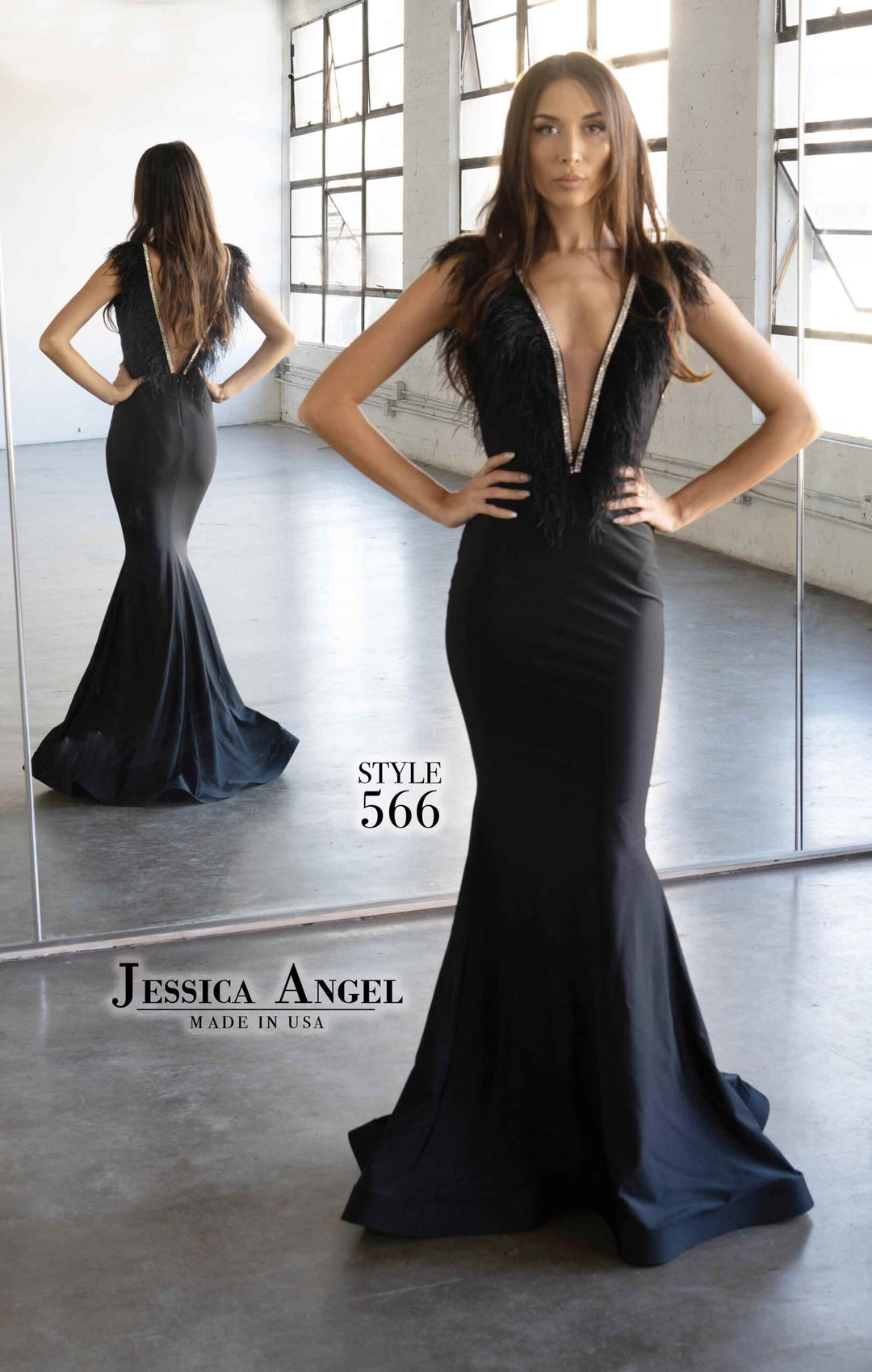 Jessica Angel 566 feather shoulder jersey gown alternate view 2