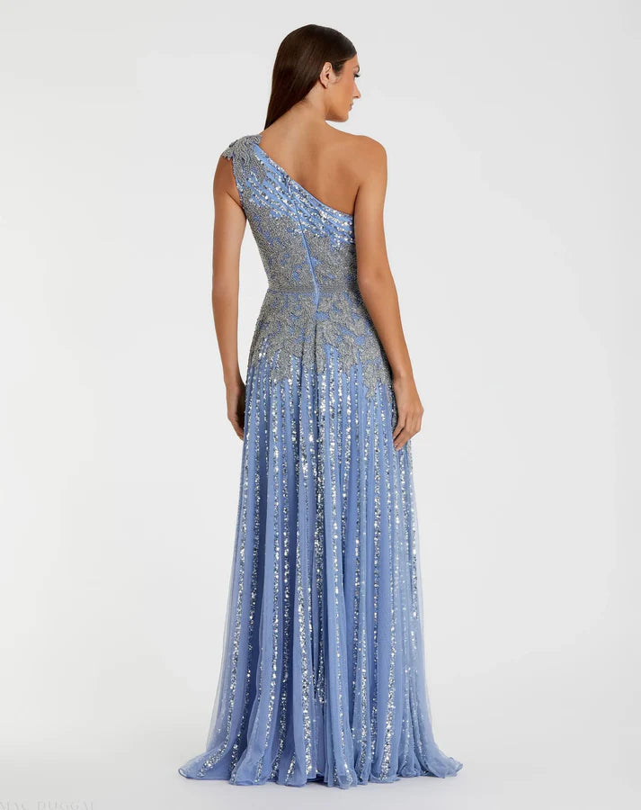 mac duggal blue dress One Shoulder Floral Embroidered Gown Elevate every occasion in Mac Duggal 6206 style Mac Duggal Women's Embellished V