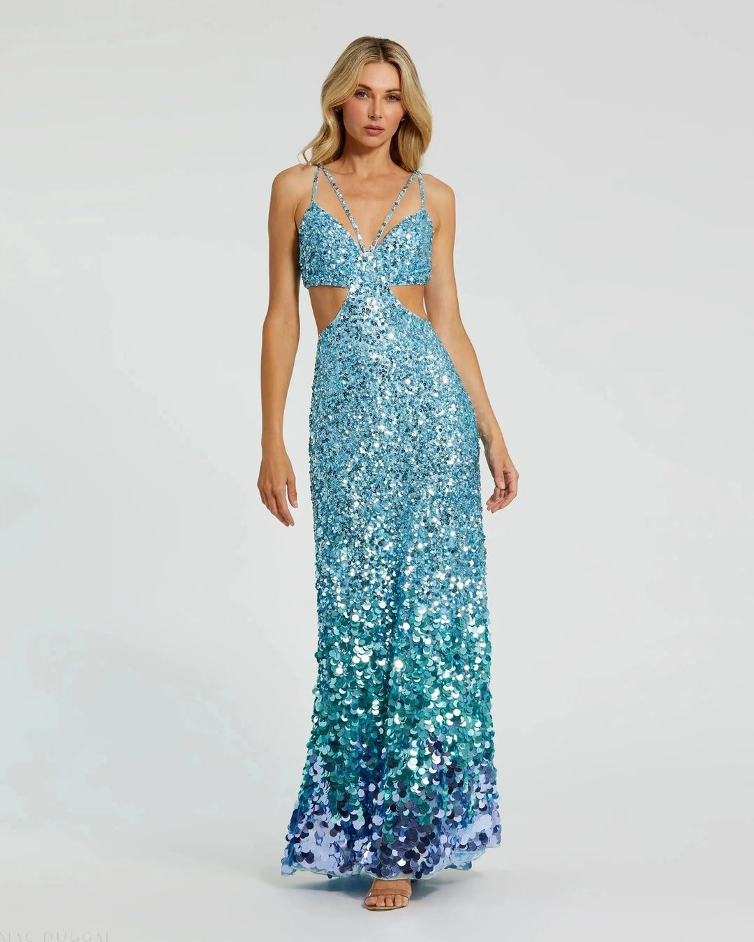 Mac Duggal 6077 Thin Strap Cut Out Gown With Ombre Sequins