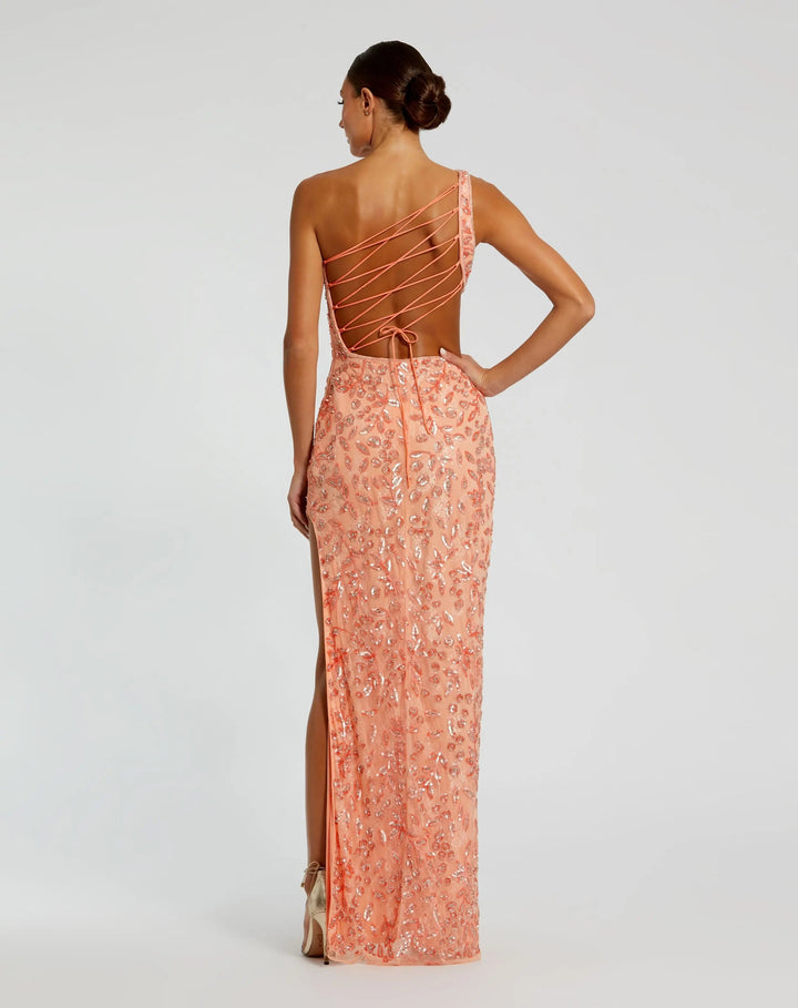 Mac Duggal 6084 One Shoulder Embellished Gown With Slit