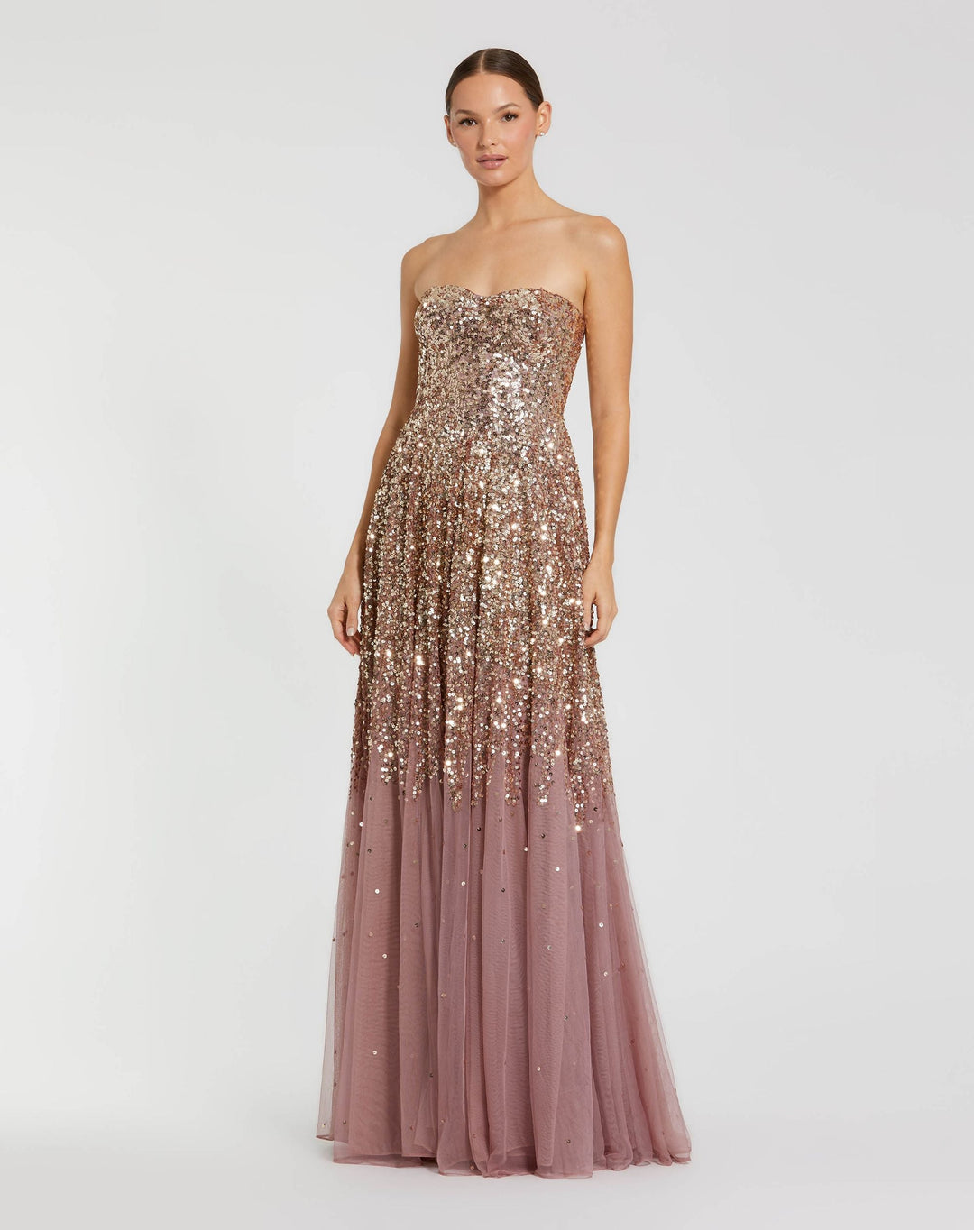 Mac Duggal 6144 Pink Strapless Sweetheart Neck Sequin Ombre Gown