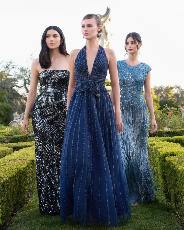 Mac Duggal 6169 Embellished Cap Sleeve Gown With Fringe Beading Dress