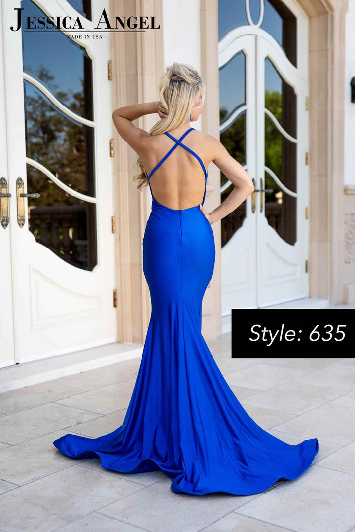 Jessica Angel 635 mermaid prom dress back view