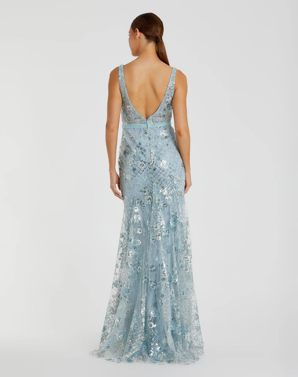 Mac Duggal 67481 Floral Embellished Sleeveless Plunge Neck Gown