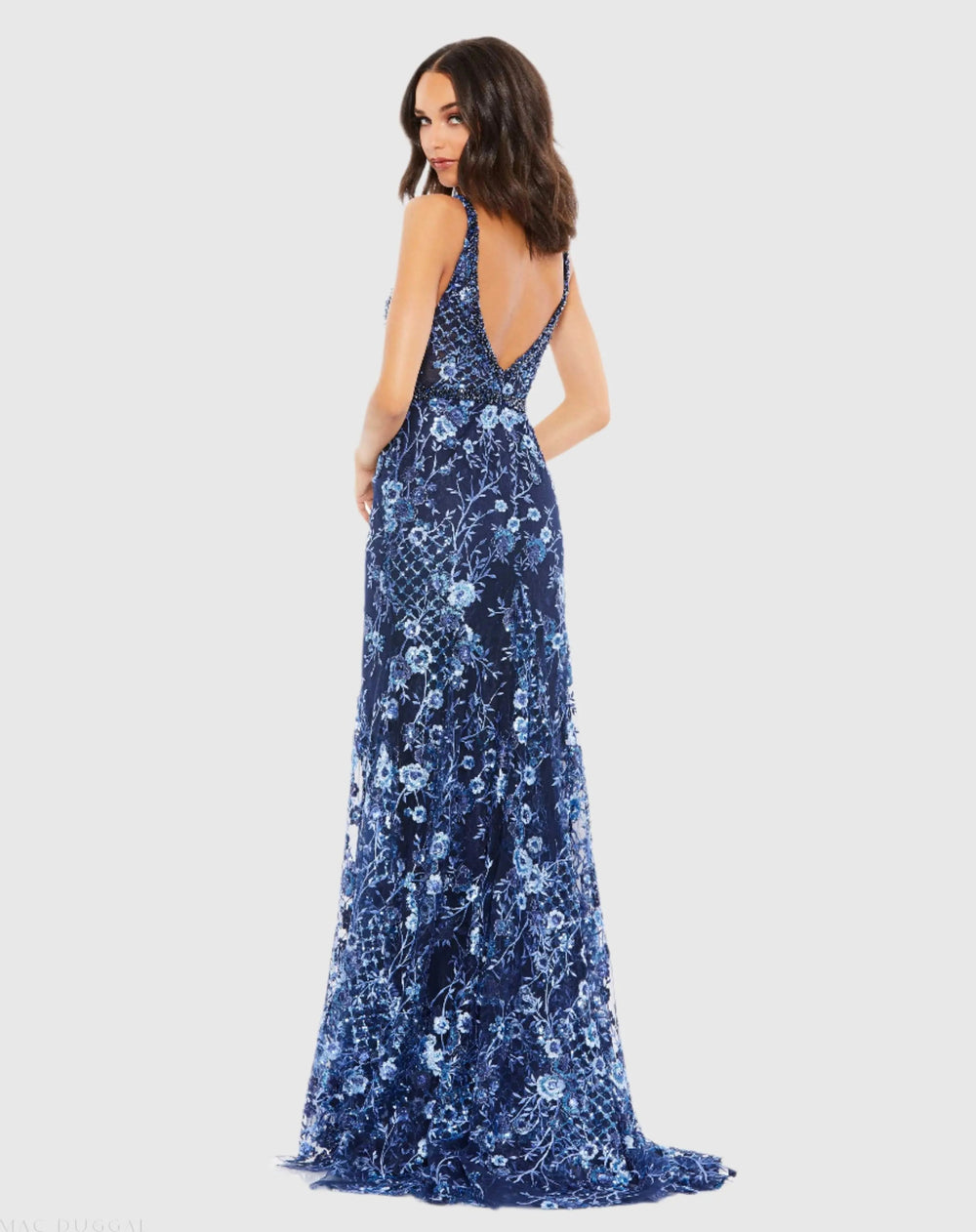 Mac Duggal 67481 Floral Embellished Sleeveless Plunge Neck Gown