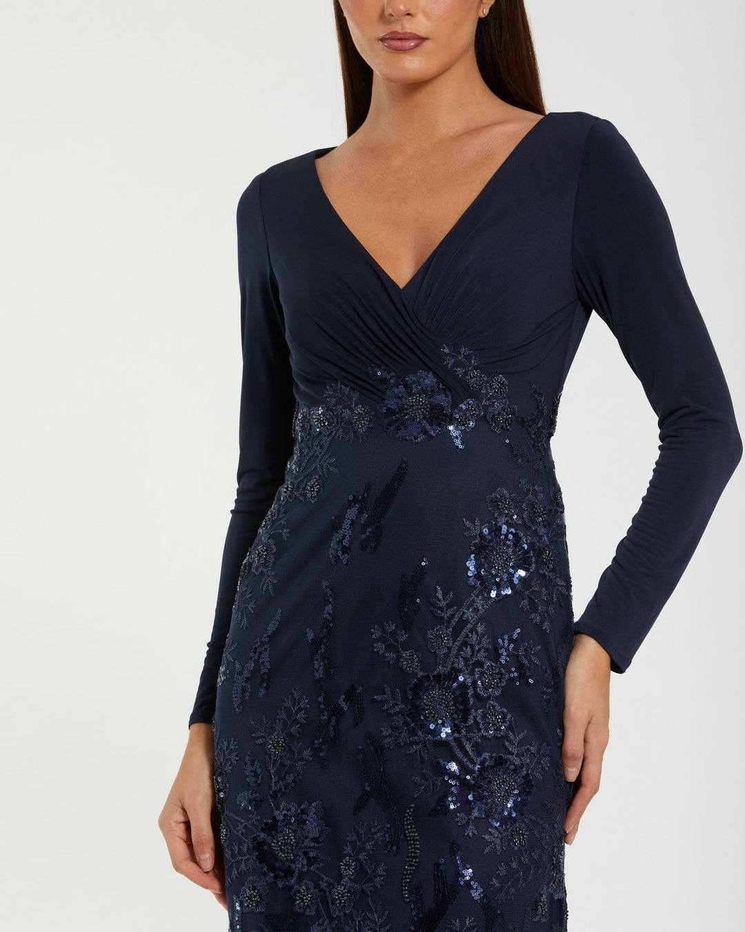 Embellished Long Sleeve Wrap Over Trumpet Gown - Mac Duggal Midnight / US 8 Embellished Long Sleeve Wrap Over Trumpet Gown - Mac Duggal Midnight / US 8