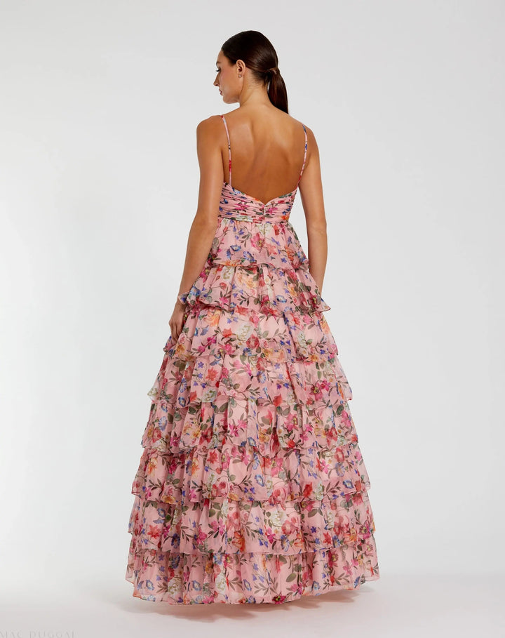 Mac Duggal 67966 Floral Cut Out Ruffle Tiered Gown