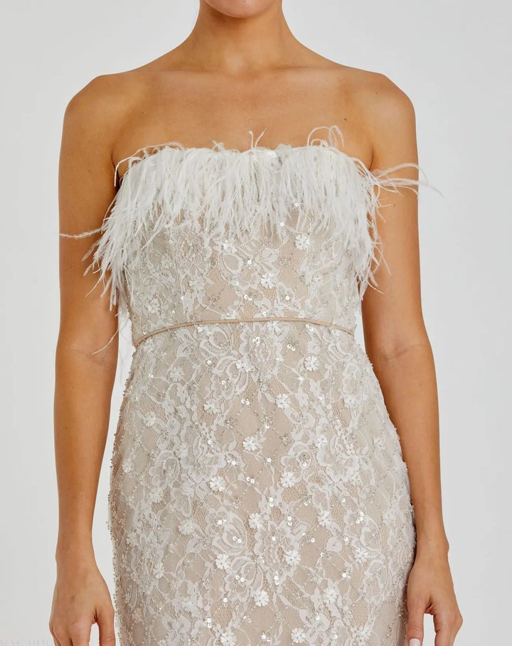 Mac Duggal 68140 Embellished Feather Strapless Column Dress