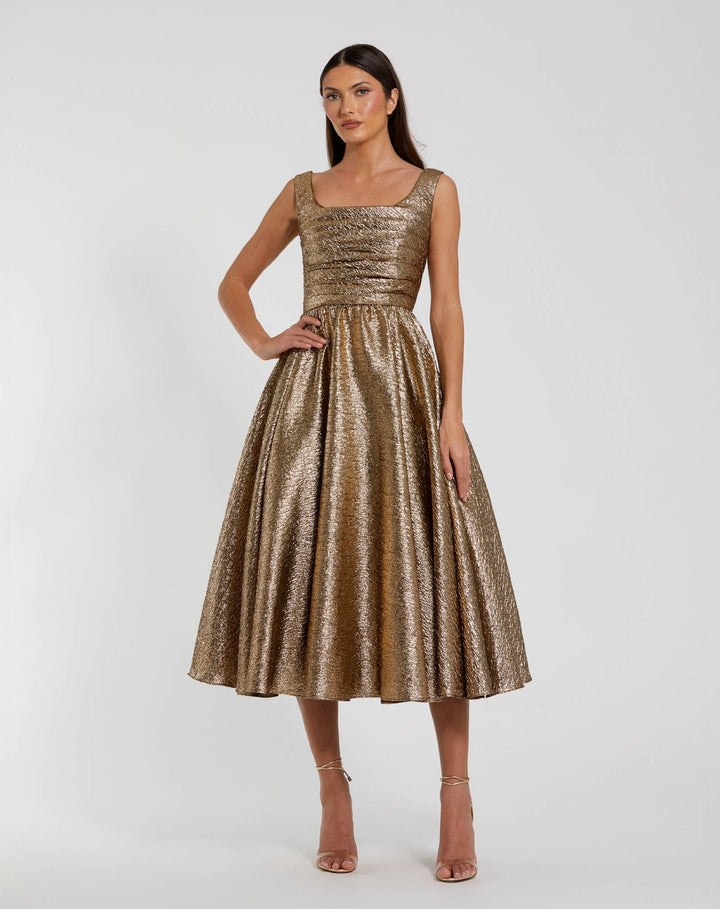Mac Duggal 68350 Square Neck Sleeveless Metallic Midi Dress