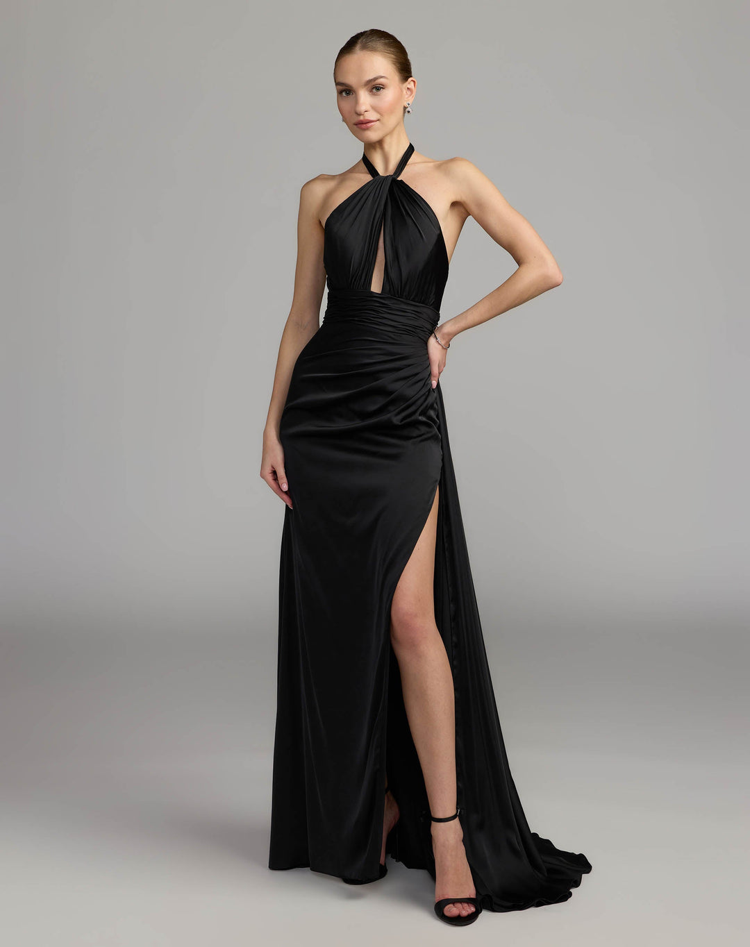 Mac Duggal 68446 Satin Halter Neck Cutout Gown