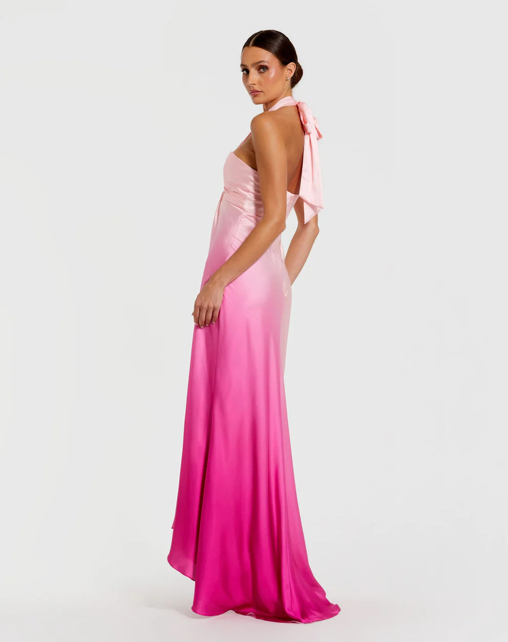 Blue Charmeuse Tie Halter Neck Ombre Gown