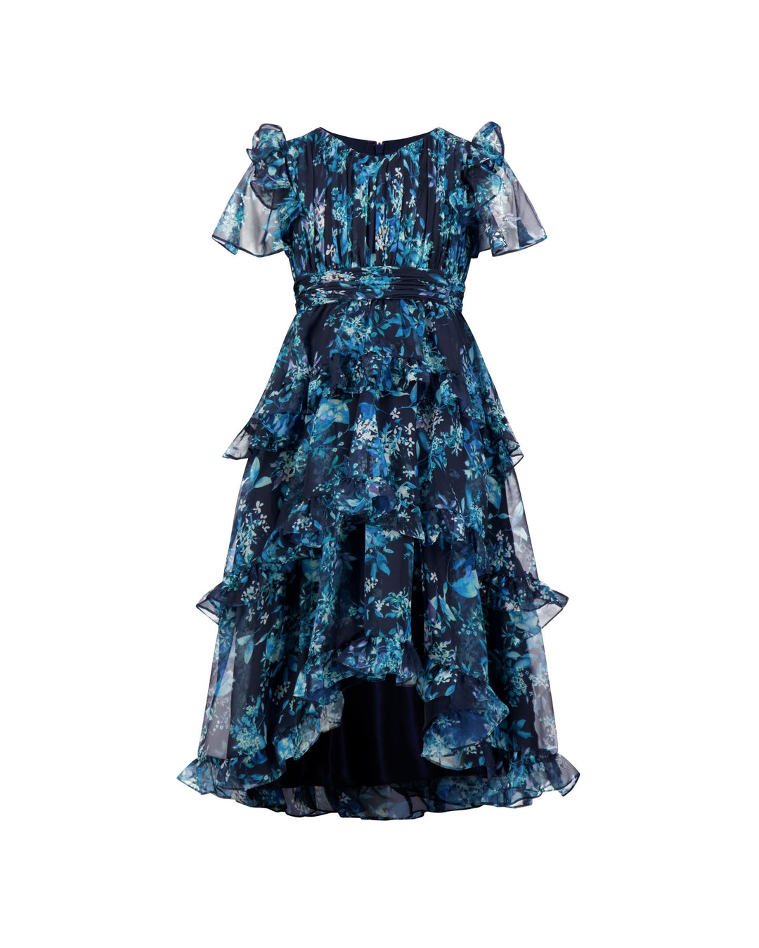 Mac Duggal 68664 Girls Floral Chiffon Tiered Ruffle Dress
