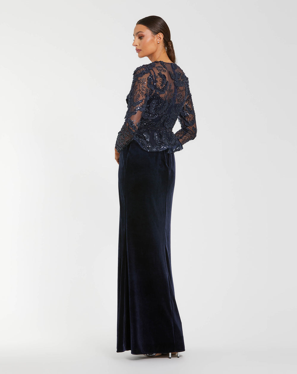 Mac Duggal 69017 Embellished Peplum Gown With Velvet Skirt