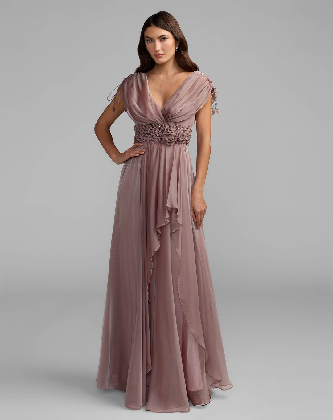 Mac Duggal 69089 Crystal Floral Waist Chiffon Gown