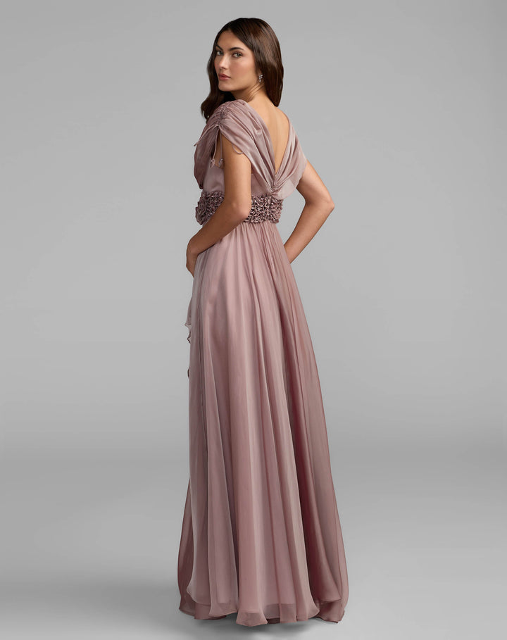 Mac Duggal 69089 Purple Crystal Floral Waist Chiffon Gown