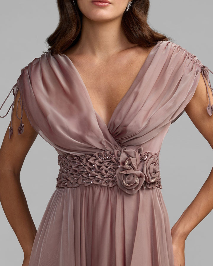 Mac Duggal 69089 Purple Crystal Floral Waist Chiffon Gown