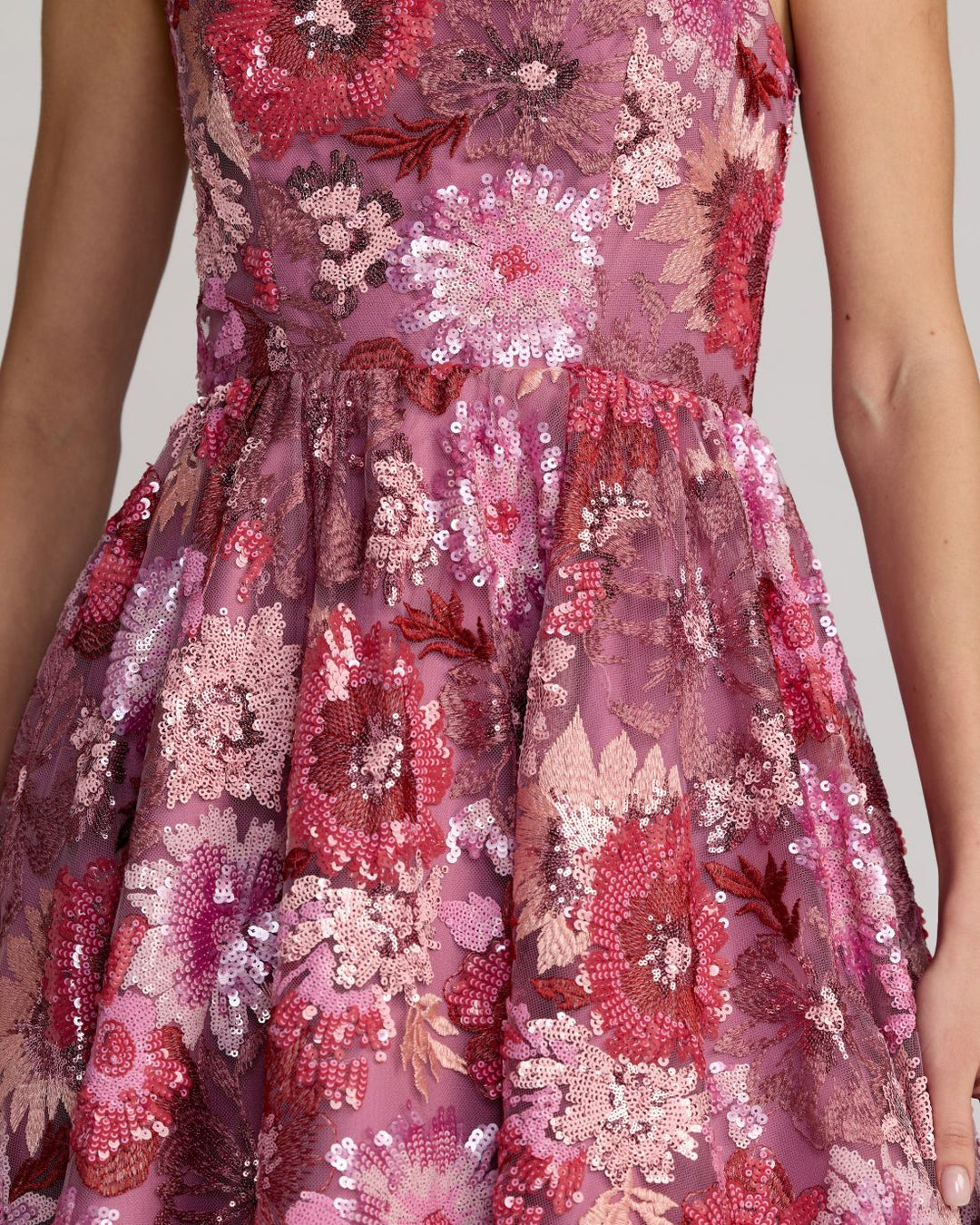 Mac Duggal 69109 Purple Floral Sequin Strapless Midi Dress