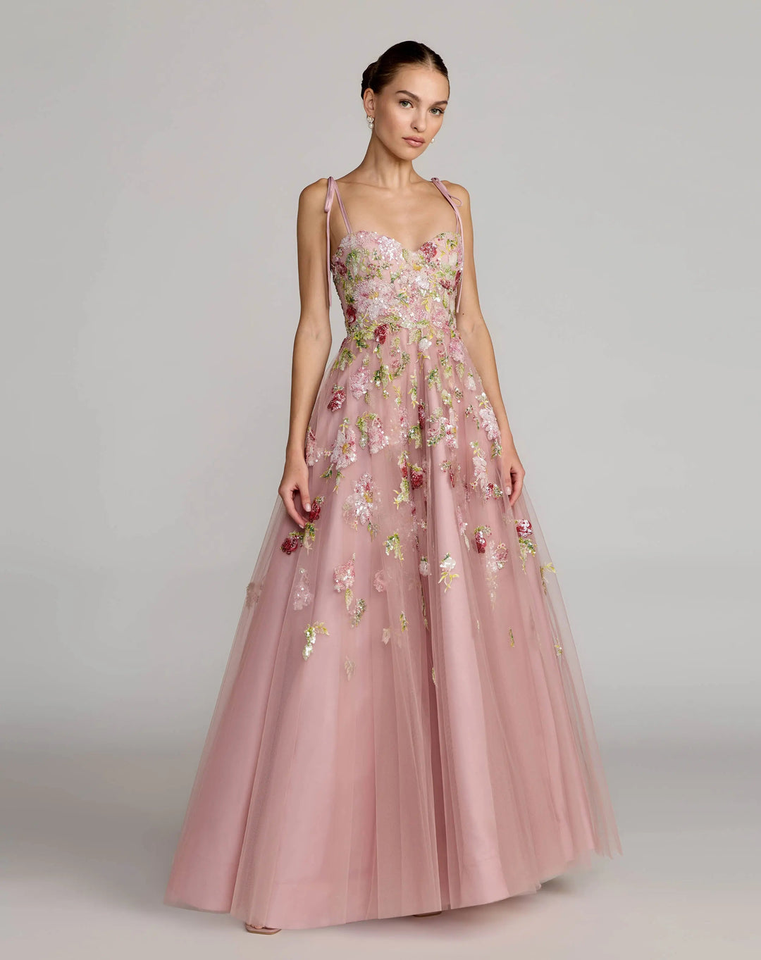 Mac Duggal Women's Floral Seqiun Ribbon Gown - Mocha