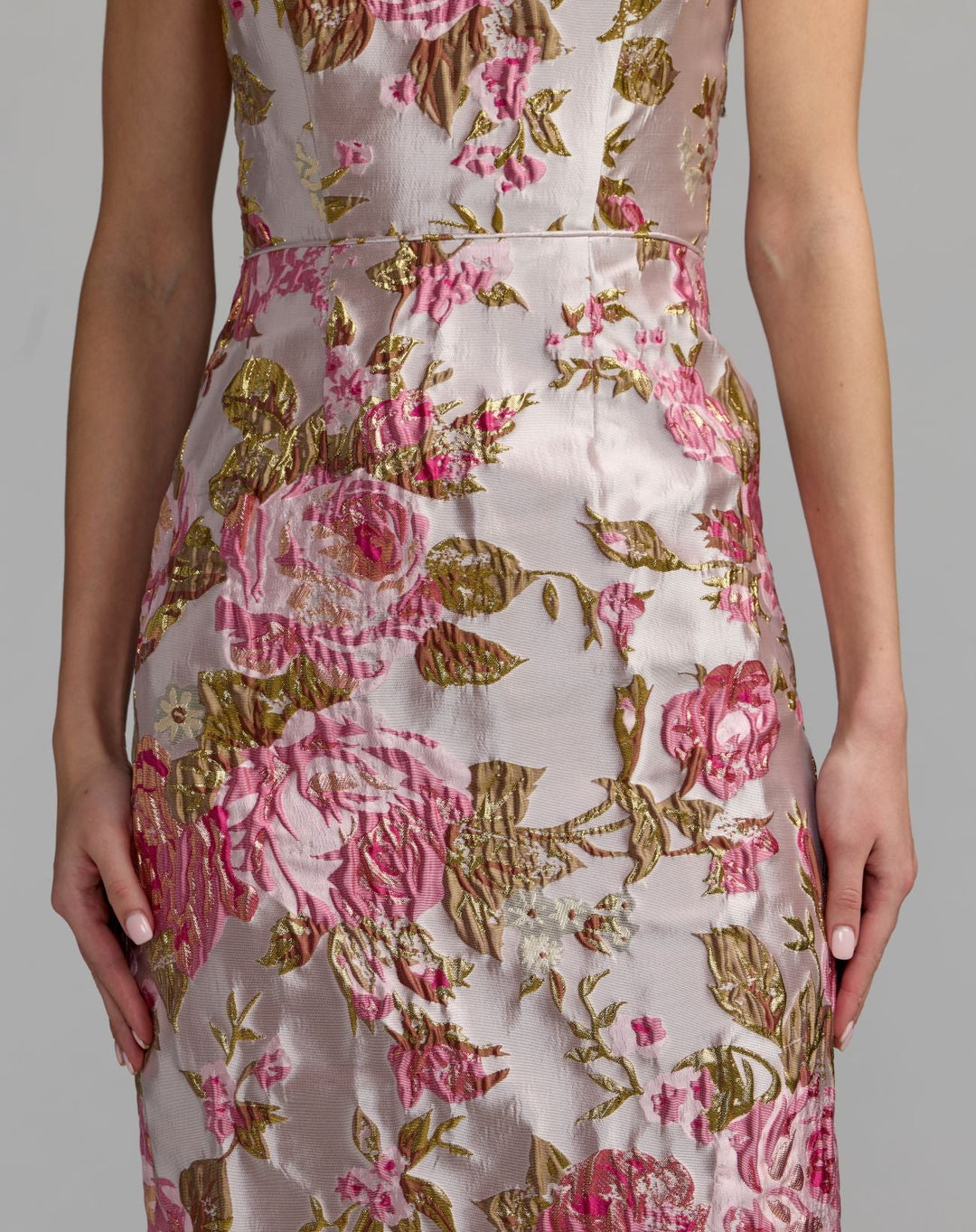 Mac Duggal 9969153P Light Pink Floral Brocade Bow Strap Midi Dress