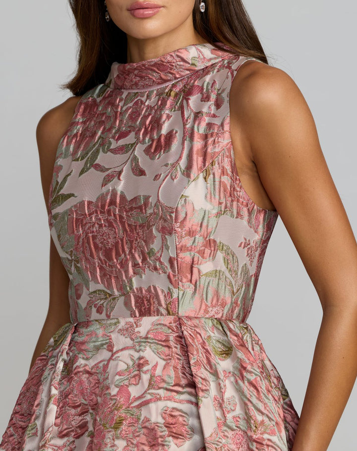 Mac Duggal 69177 Pink Sleeveless Brocade V-Back Ball Gown