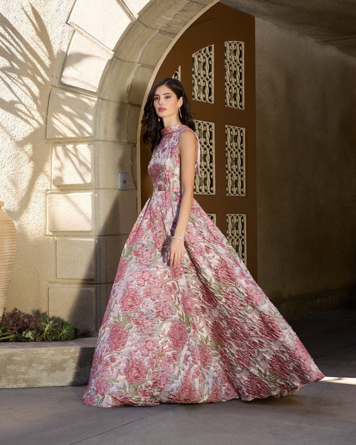 Mac Duggal 69177 Pink Sleeveless Brocade V-Back Ball Gown