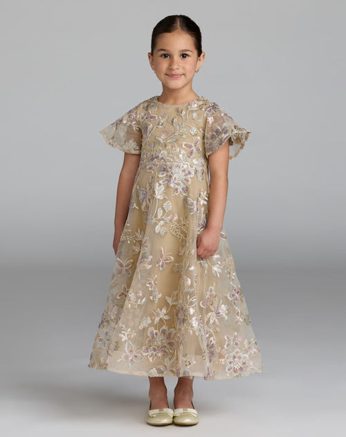 Mac Duggal 69318 Girls Floral Embroidered A-Line Midi Dress