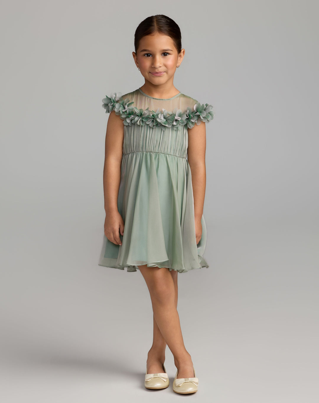 Mac Duggal 69319 Girls Midi Dress With 3D Flowers
