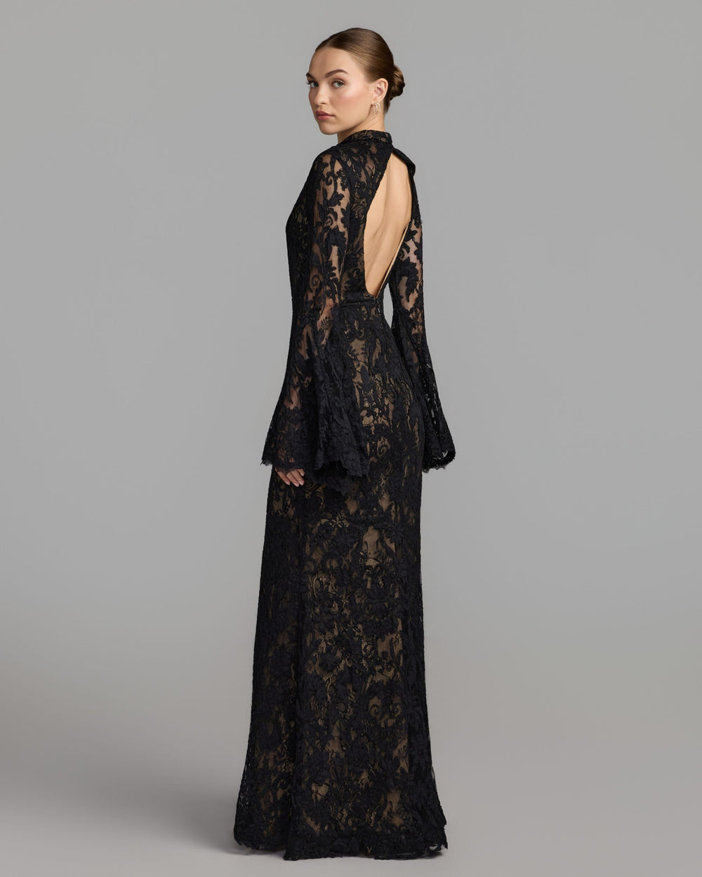 Mac Duggal 69425 Mock Neck Long Sleeve Lace Gown