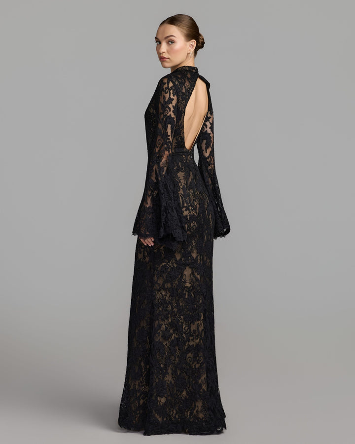 Mac Duggal 69425 Mock Neck Long Sleeve Lace Gown