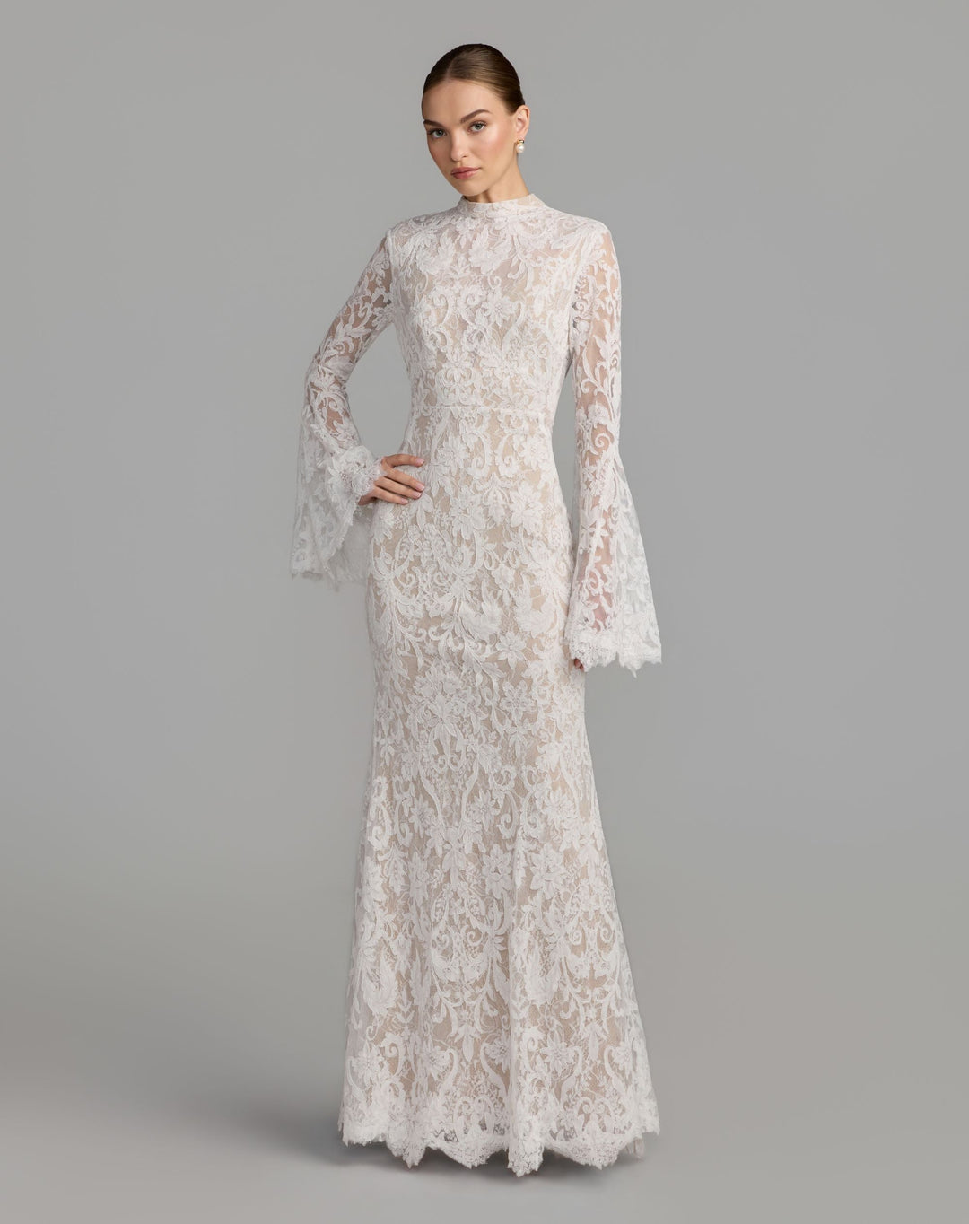Mac Duggal 69425 Mock Neck Long Sleeve Lace Gown