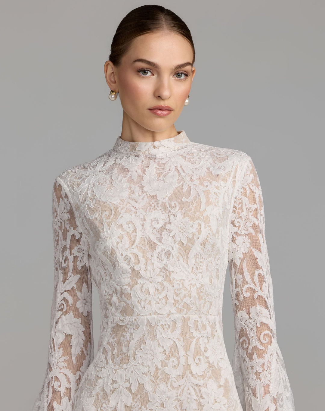 Mac Duggal 69425 Mock Neck Long Sleeve Lace Gown