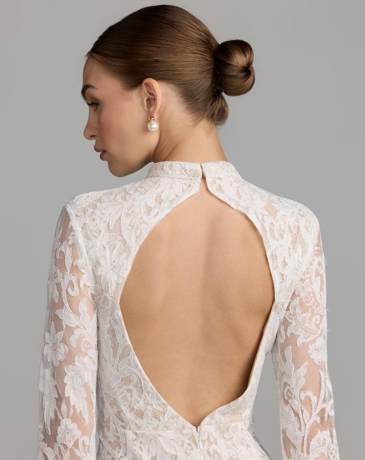 Mac Duggal 69425 Mock Neck Long Sleeve Lace Gown
