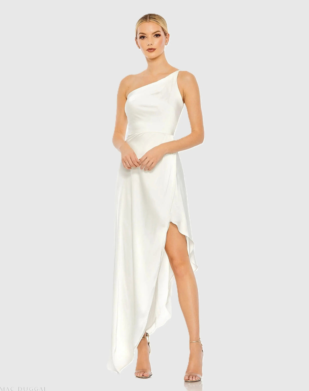 Mac Duggal 70177 One Shoulder Hi-Low Draped Charmeuse Dress