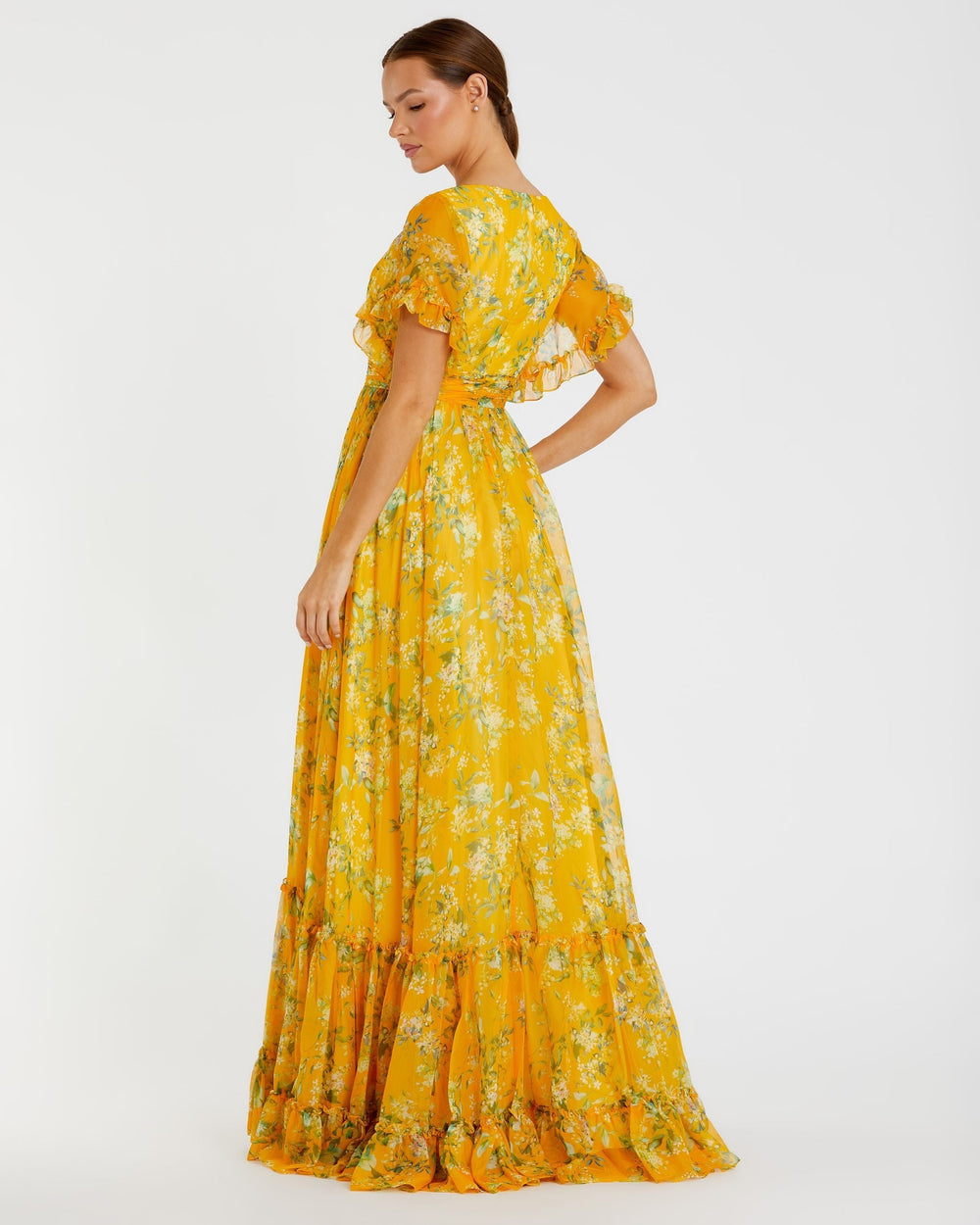 Mac Duggal 70241 Flounce Sleeve Floral Maxi Dress