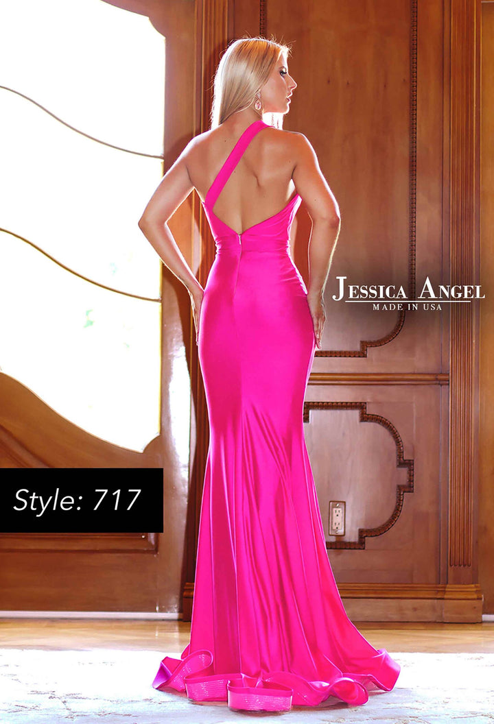 Jessica Angel 717 asymmetric mermaid prom dress back view