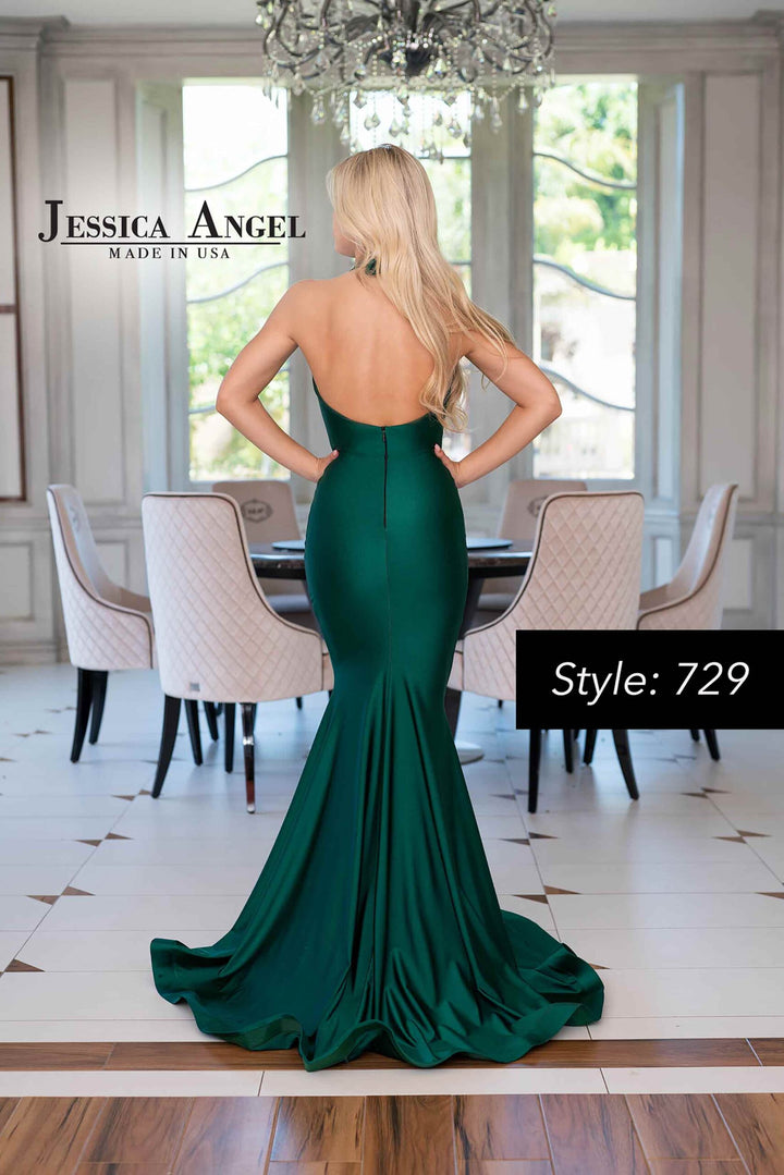 Jessica Angel 729 square neck open back jersey mermaid gown back view