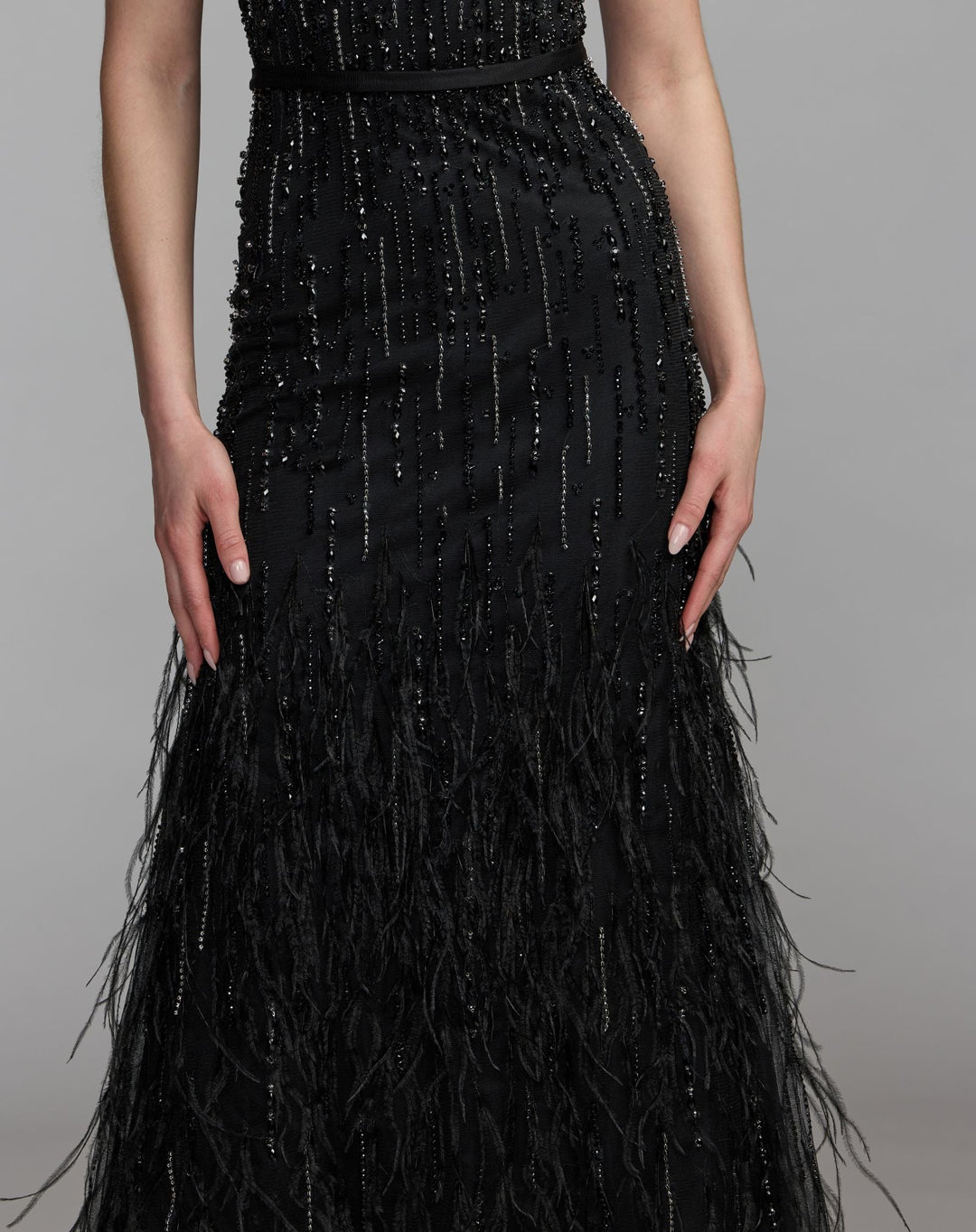 Mac Duggal 77198 Rhinestone Embellished Illusion Neck Feather Gown