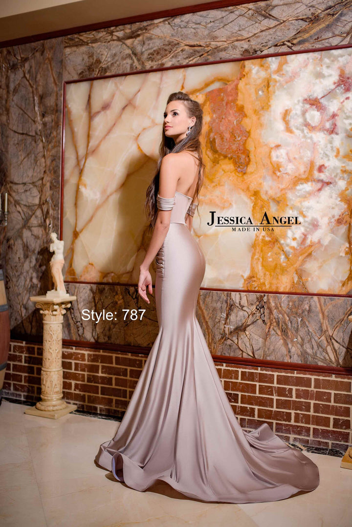 Jessica Angel 787 off shoulder mermaid gown back view
