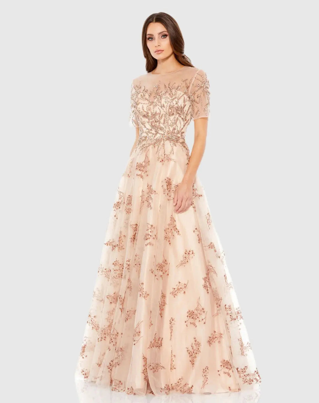 Mac Duggal 79317 Embellished Illusion Short Sleeve A Line Gown