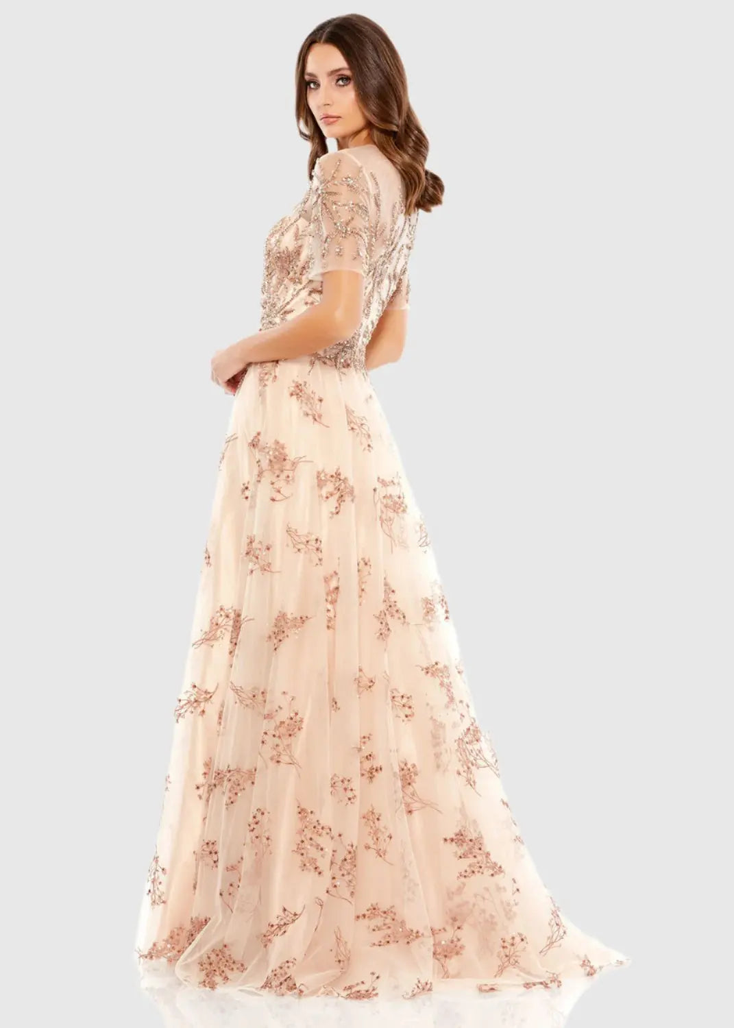 Mac Duggal 79317 Embellished Illusion Short Sleeve A Line Gown