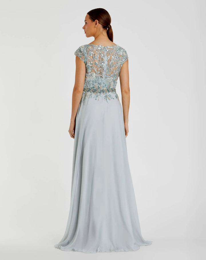Mac Duggal 79365 Embellished Chiffon Cap Sleeve A-Line Gown