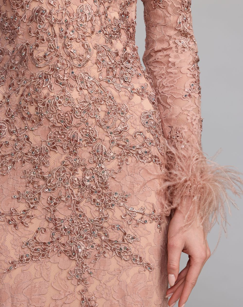 Mac Duggal 79452 Long Sleeve Feather Embellished Mermaid Gown