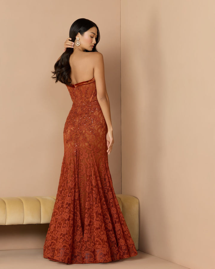 Mac Duggal 79459 Embroidered Lace Strapless Mermaid Gown