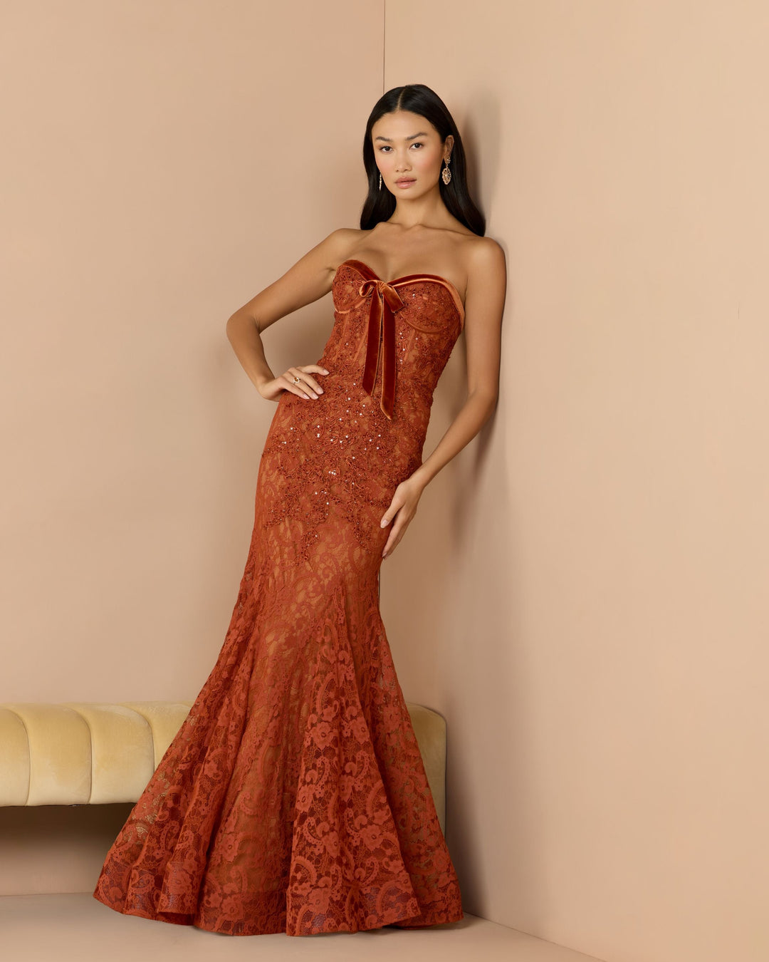 Mac Duggal 79459 Embroidered Lace Strapless Mermaid Gown