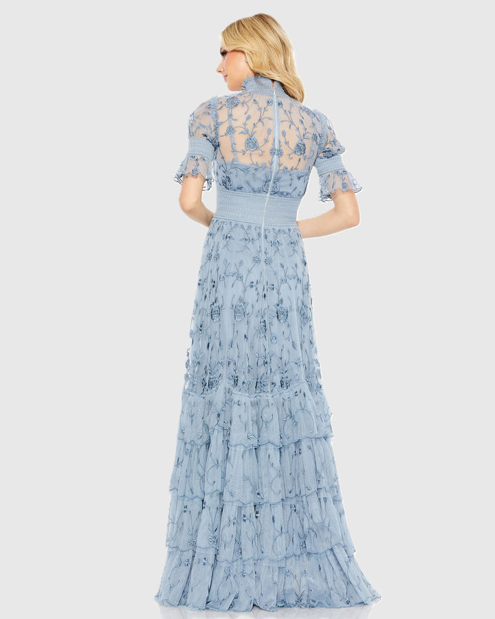 Mac Duggal 8005 Embroidered Floral Tiered Smock Neck Gown