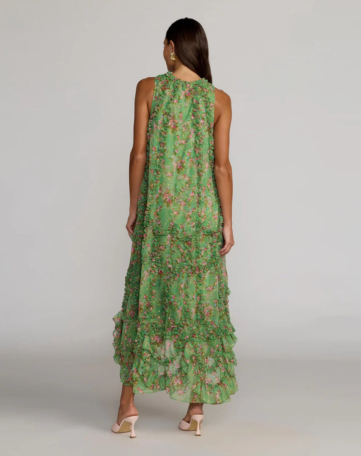 Mac Duggal 8103 Sleeveless Floral Micro Ruffle Trapeze Midi Dress - FOSTANI.com
