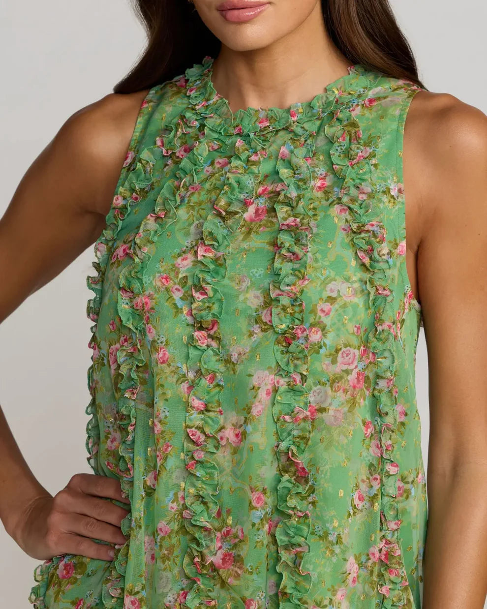 Mac Duggal 8103 Sleeveless Floral Micro Ruffle Trapeze Midi Dress - FOSTANI.com