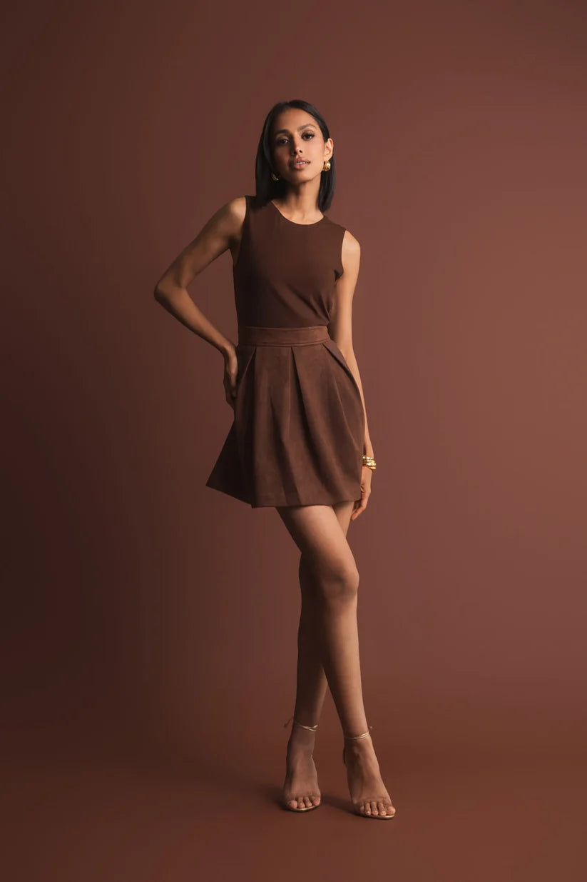 mac duggal brown dress Brown Embellished Long Sleeve Velvet Trim A-Line Midi Dress